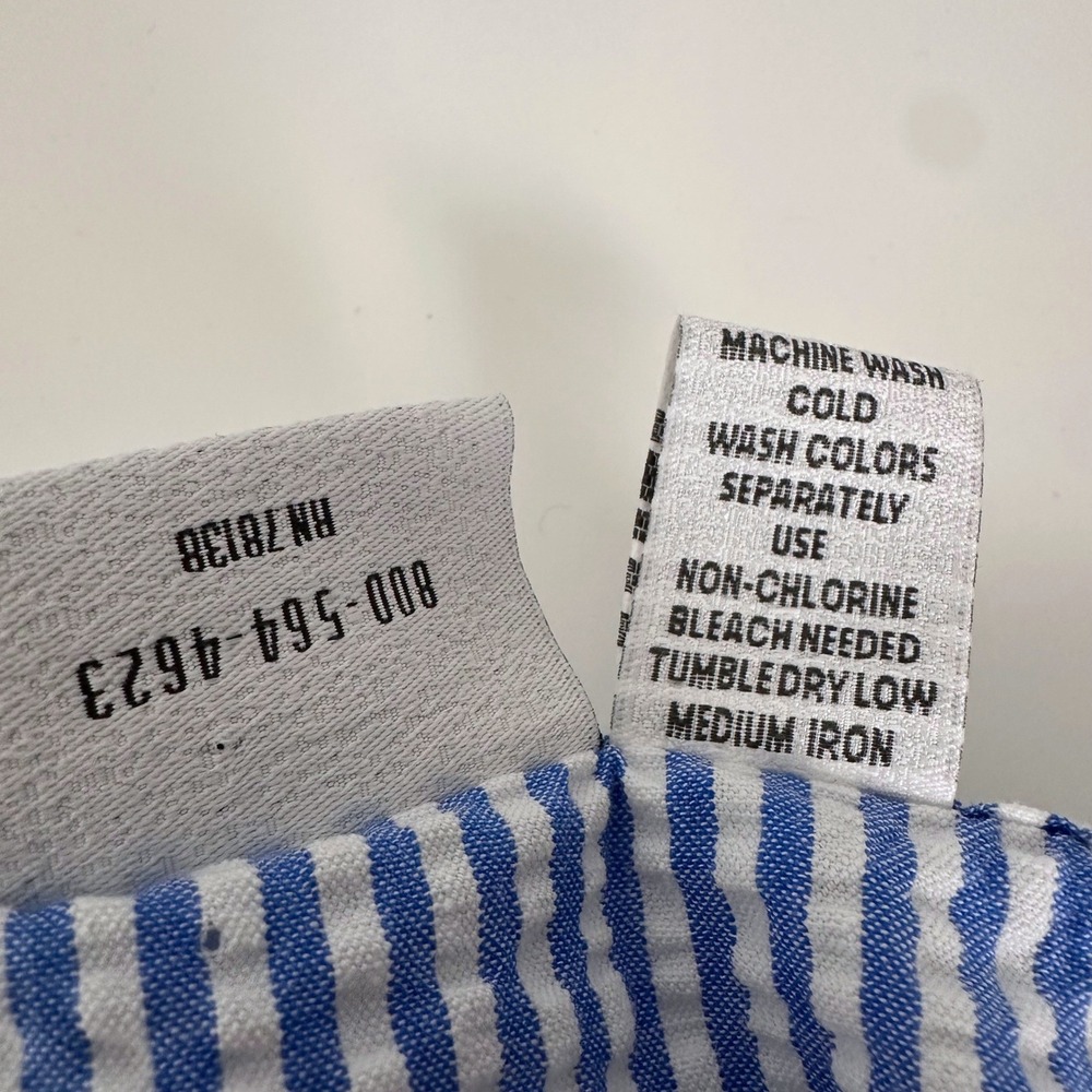 Vermont Country Store Cotton Seersucker Dress Blue White Stripe Button Front L - Picture 10 of 10